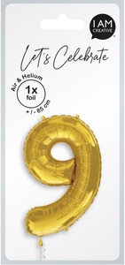 I am Creative, I AM CREATIVE Folienballon Zahl 9 85cm 1000-1054 gold, I AM CREATIVE Folienballon Zahl 9 85cm 1000-1054 gold