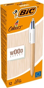 Bic, BIC 4 Colours Kugelschreiber Mehrfarbig Medium 0,32 mm, BIC Kugelschreiber 4 Colours 0.4mm 508964 Wood Natural