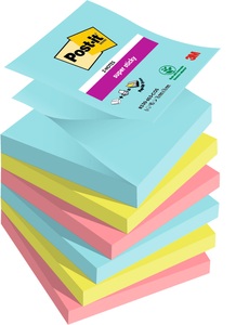 POST-IT, Post-it® Haftnotizen Miami Collection, Z-Notes, 76 x 76 mm, 6 Blöcke a 90 Blatt, 3M Post-it Super Sticky Z-Notes, 76mm x 76mm, Miami, 4 Farben, R330-6SS-MIA, (6 x 90 Blatt)