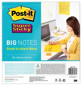undefined, 3M Notizzettel Super Sticky Big Notes Gelb self-adhesive note paper Square Yellow 30 sheets, 3M Post-it Super Sticky Big Notes, gelb, 30 Blatt, 279mm x 279mm, BN11-EU