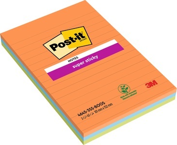 POST-IT, POST-IT Block Super Sticky 101x152mm 46453SSAN 3-farbig ass., liniert, POST-IT Block Super Sticky 101x152mm 46453SSAN 3-farbig ass., liniert 45 Bl.