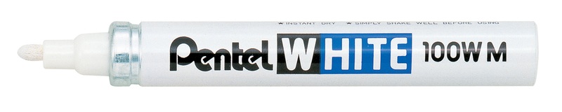 Pentel, PENTEL Permanent Marker 3,9mm X100WM Medium, Pentel White, 3,9mm, Medium, Permanent Marker, X100WM