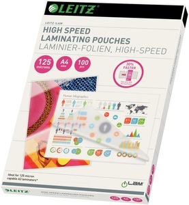 Leitz, Leitz Laminierfolie Speed A4 125 ?m, LEITZ Laminiertasche A4 74300002 glanz, 125my 100 Stk