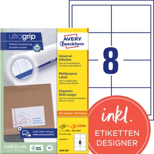 undefined, Avery 3660-200 selbstklebende Etikette, Avery-Zweckform 3660-200 Universal-Etiketten 97 x 67.7 mm Papier Weiß 1760 St. Permanent haftend Farblaserdrucker