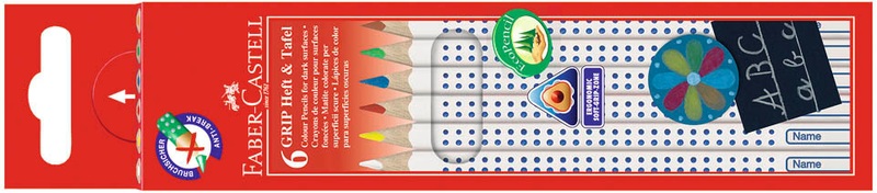 Faber-Castell, Faber-Castell Buntstifte-Set GRIP Heft & Tafel mit 6 Farben, Faber-Castell Kreide Grip, 113210, (6 Farben assortiert, Etui)