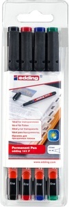 edding, EDDING OHP-Marker permanent F 141-E4 4er Etui, Edding OHP-Marker, permanent, 0,6mm, 141F-E4, (4 Farben, Etui)
