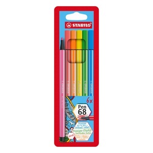 undefined, STABILO Fasermaler Pen 68 1mm 6806-1 6 Farben neon, Stabilo Pen 68, 1mm, neon, Fasermaler, 6806-1, (6 Farben)