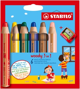 undefined, STABILO Woody 3in1 Farbstifte 6er Set, Stabilo Farbstifte Woody 3 in 1, 8806-2, (Etui, 6 Farben)