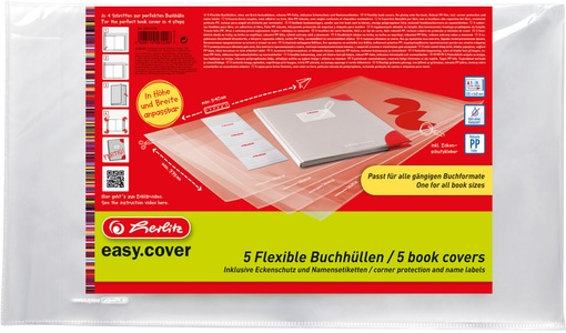Herlitz, Herlitz Buchhüllen mit Namensetiketten 5er Set, Herlitz Buchhüllen mit Namensetiketten 5er Set