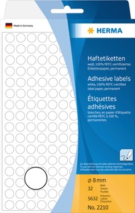 undefined, HERMA Vielzwecketiketten/Farbpunkte Ø 8 mm rund weiß Papier matt Handbeschriftung 5632 St., HERMA Haftetiketten rund 8mm 2210 weiss 5632 Stück