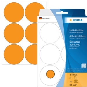 undefined, HERMA Vielzwecketiketten/Farbpunkte Ø 50 mm rund leuchtorange Papier matt Handbeschriftung 144 St., HERMA Etiketten rund 50mm 2284 orange 144 Stück