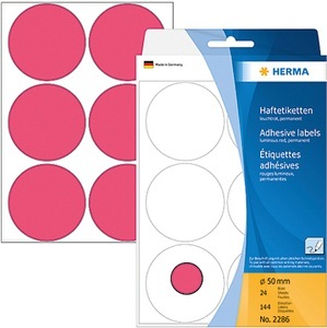 undefined, HERMA Vielzwecketiketten/Farbpunkte Ø 50 mm rund leuchtrot Papier matt Handbeschriftung 144 St., HERMA Etiketten rund 50mm 2286 leuchtrot 144 Stück