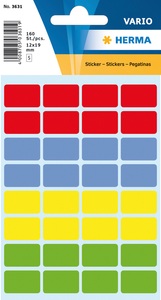 undefined, HERMA Multi-purpose labels 12x19 mm colours assorted 160 pcs., HERMA Etiketten 12×19mm 3631 ass. 160 Stück