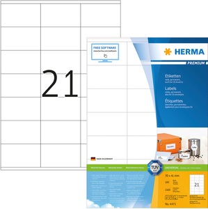 HERMA, Herma 4473 Etiketten 70 x 41 mm Papier Weiß 2100 St. Permanent Universal-Etiketten, Frankier-Etiketten Tinte, Laser,, HERMA Universal-Etiketten Premium, 7 x 4.1 cm, 2100 Etiketten