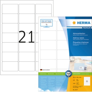 undefined, HERMA Adressetiketten Premium A4 63.5x38.1 mm weiß Papier matt 2100 St., HERMA Universal-Etiketten Premium, 6.35 x 3.81 cm, 2100 Etiketten