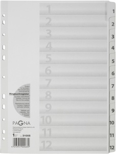 Pagna, PAGNA Register Karton weiss A4 31005-08 12-teilig, 1-12, Pagna Register Karton, weiss, A4, 12-teilig, 1-12, 31005-08