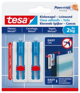 Tesa, Tesa - Klebenagel Leinwand Fliesen & Metall - höhenverstellbar - selbstklebender Nagel - für Leinwand & Keilrahmen - hält bis 2kg/Nagel - spurlos ablösbar, Tesa Klebenagel, 2kg, Fliesen & Metall, 77768-00000