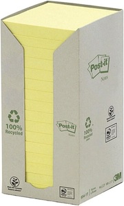 POST-IT, POST-IT Haftnotizen Recycling 76x76mm 654-1T gelb, 16x100 Blatt, 3M Post-it Haftnotizen Recycling, 76mm x 76mm, gelb, 654-1T, (16 x 100 Blatt)