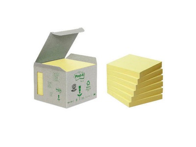 POST-IT, POST-IT Haftnotizen Recycling 76x76mm 654-1B gelb 6x100 Blatt, 3M Post-it Haftnotizen Recycling, 76mm x 76mm, gelb, 654-1B, (6 x 100 Blatt)