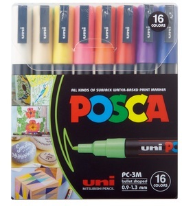 UNI-BALL Marker Posca 0.9-1.3mm PC-3M 16C 16 Farben ass.