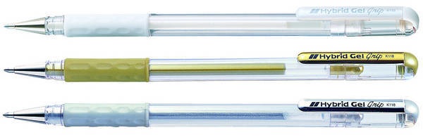 Pentel, pentel Roller Hybrid Gel Grip DX, Pentel Hybrid Gel Grip, 1.0mm, gold, silber, weiss, Tintenroller, K230M-3XZW
