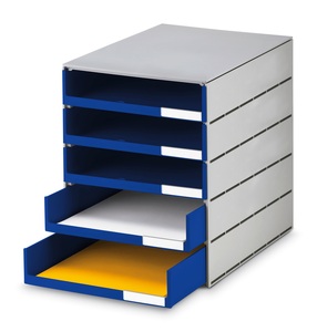 styro, styro® Schubladenbox Styroval, 5 Schübe offen, DIN C4, Polystyrol, blau, STYRO Schubladenbox grau 16-800138 5 Fächer