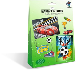 Ursus, Ursus Diamond Sticker Sports, 2 Karten, 2 Anhänger, 43510003, URSUS Kinder-Bastelsets Diamond Painting Creative Set Sports, 2er Karten