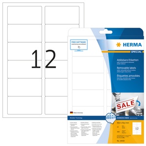 undefined, HERMA Ablösbare Etiketten A4 88.9x46.6 mm weiß Movables/ablösbar Papier matt 300 St., Herma Etiketten Nr. 10010, 88,9 x 46,6 mm, ablösbar, selbstklebend, Papier, weiss, 300 Stück