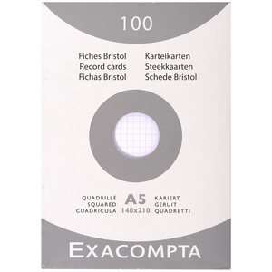 Exacompta, Exacompta Karteikarten Bristol DIN A5 100 Karten Weiß 21 x 14,8 cm 100 Stück, EXACOMPTA Karteikarten A5 X13208E kariert 100 Stk.