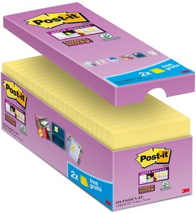 POST-IT, POST-IT Haftnotizen Super sticky SET, gelb, Post-it Notizzettel Super Sticky 16 Blöcke, 7.6 cm x 7.6 cm, Gelb