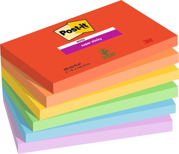 POST-IT, Post-it Super Haftnotizen 76 x 127 mm Blau, Grün, Orange, Rot, Violett, Gelb Rechteckig Einfarbig 6 Blöcke mit 90 Blatt, Post-it Notizzettel Super Sticky Playful Collection 7.6 x 12.7 cm