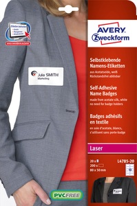 Avery Zweckform, Avery Zweckform Namenetiketten, 80mm x 50mm, L4785-20, (200 Stück), Avery Zweckform Namensetiketten L4785-20 80 x 50 mm