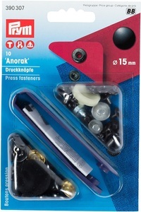 Prym, Prym Druckknopf Anorak, schwarz 15 mm, Karte 10 Stk., Prym Druckknopf Anorak, schwarz 15 mm, Karte 10 Stk.