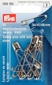 Prym Kugel-Sicherheitsnadeln, silber Nr. 0 - 3, 34 x 41 x 48 mm, Karte 10 Stk., Stahl