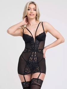 Lovehoney Lingerie, Parisienne Lace Plunge, Lovehoney-lingerie Parisienne Lace Plunge Negligee & String - Amorana