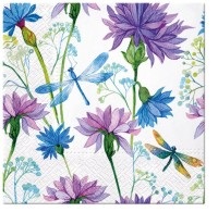 Diverse, Servietten Lunch 20x Blume mit Libelle, 33x33cm, Servietten Lunch 20x Blume mit Libelle, 33x33cm