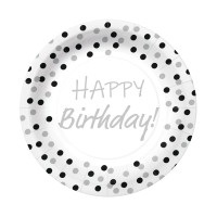 undefined, Pappteller Happy Birthday silber rund 10 Stück, Pappteller Happy Birthday silber rund 10 Stück