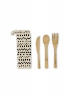 nuts, 3er Set Bambus Besteckset in Leinenbeutel Ethno 16cm, 