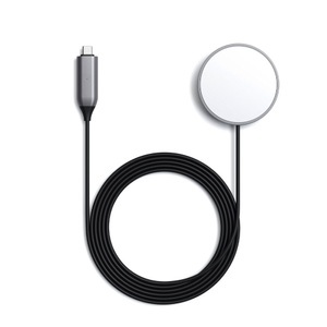 Apple, Satechi - (1.5m) 15W MagSafe USB C Ladegerät Magnetischer Qi-Wireless Charger (ST-UCQIMCM) - Grau, SATECHI ST-UCQIMCM - Kabelloses Ladegerät (Grau/Schwarz)