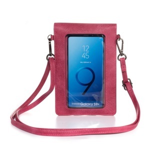 Sonstige Marke, (18.5x12x2cm) Universal Leder Umhängetasche Crossbody Bag mit Sichtfenster - Rot, 