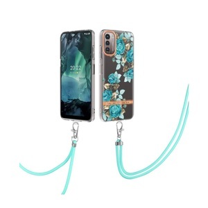 Sonstige Marke, Nokia G11 / G21 Gummi Case Hülle Galvanisierter Rahmen + Necklace Handykette mit Einlage - Blaue Rosen, 