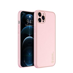 Apple, Dux Ducis - iPhone 12 Pro Max Galvanisierte Hardcase Hülle mit Lederüberzug - Rosa, 