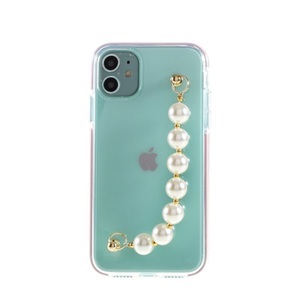Sonstige Marke, iPhone 12 Mini Hybrid Bumper Gummi Hülle mit Perlenkette Handschlaufe - Transparent / Rosa, 