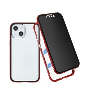 Sonstige Marke, iPhone 13 Magnetische Alu Schutzhülle mit Panzer Glas Backcover + Privacy Displayschutz (Magnet-Technologie) - Rot, 