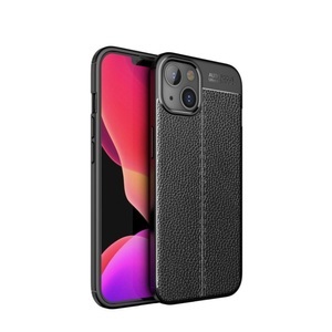 Sonstige Marke, iPhone 14 Gummi Hülle Litchi Look - Schwarz, 