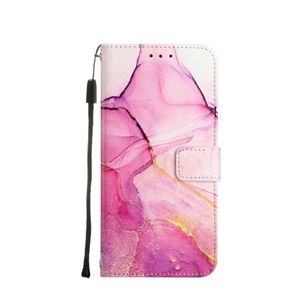 Sonstige Marke, iPhone 14 Plus Leder Tasche mit Kartenfach + Handschlaufe Marble Marmor - Pink / Rosa, 