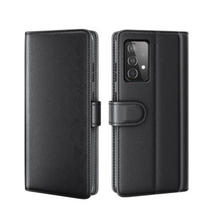 Sonstige Marke, Samsung Galaxy A52s 5G / A52 (5G) Echtleder Tasche Hülle Flip Cover mit Kartenfach - Schwarz, 