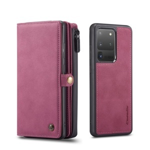 CaseMe, Caseme - Samsung Galaxy S20 Ultra / S20 Ultra 5G 3in1 Leder Tasche + Magnet Hardcase Karten Etui - Dunkelrot, 