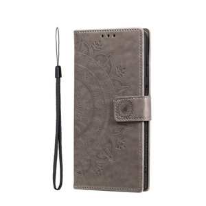 Sonstige Marke, Samsung Galaxy S22 Ultra 5G Leder Tasche Wallet - Mandala Flowers - Grau, 