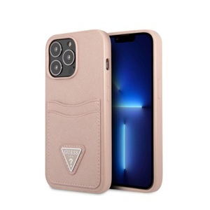 Guess, Guess - iPhone 13 Pro Max Leder Saffiano Hardcase Hülle mit Kartenfach (GUHCP13XPSATPP) - Rosa, 